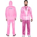 HACER Knight Rider Raincoat with Hood Waterproof Rainsuit Adjustable Drawstring Hem Set of Top &amp; Bottom Barsaati Universal Rainwear (Universal, Pink)