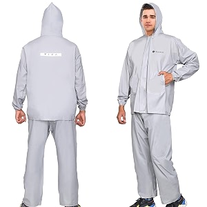 hacer mustang raincoat with hood waterproof rainsuit adjustable hem set of top bottom barsaati rainwear in storage bag universal silver