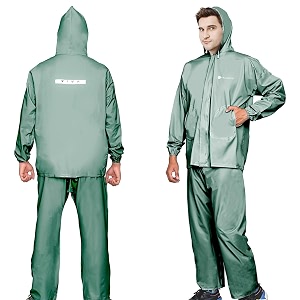 hacer mustang raincoat with hood waterproof bike rainsuit adjustable hem side pockets rainwear set of top amp bottom universal green