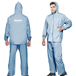 hacer mustang raincoat with hood waterproof bike rainsuit adjustable hem side pockets rainwear set of top amp bottom universal blue