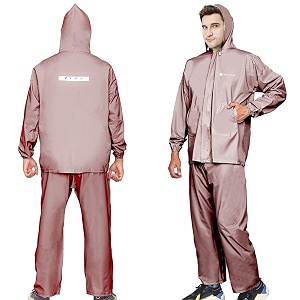 hacer mustang raincoat with hood waterproof bike rainsuit adjustable hem side pockets rainwear set of top bottom amp storage bag universal brown