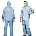 HACER Mustang Raincoat with Hood Waterproof Bike Rainsuit Adjustable Hem Side Pockets Rainwear Set of Top &amp; Bottom (Universal, Blue)