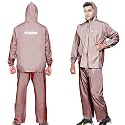 HACER Mustang Raincoat with Hood Waterproof Bike Rainsuit Adjustable Hem Side Pockets Rainwear Set of Top Bottom &amp; Storage Bag (Universal, Brown)