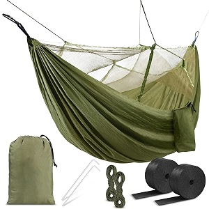hacer portable outdoor camping hammock with mosquito net amp carabiner nylon windproof hanging swing for hiking backpacking army green-1