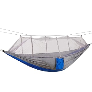 hacer portable outdoor camping hammock with mosquito net amp carabiner nylon windproof hanging swing for hiking backpacking - blue amp gray