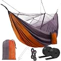 HACER Portable Outdoor Camping Hammock with Mosquito Net &amp; Carabiner Nylon Windproof Hanging Swing for Hiking Backpacking - Orange &amp; Grey