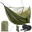 HACER Portable Outdoor Camping Hammock with Mosquito Net &amp; Carabiner Nylon Windproof Hanging Swing for Hiking Backpacking (Army Green-1)