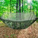 HACER Portable Outdoor Camping Hammock with Mosquito Net & Carabiner Nylon Windproof Hanging Swing for Hiking Backpacking - Army Green