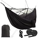 HACER Portable Outdoor Camping Hammock with Mosquito Net &amp; Carabiner Nylon Windproof Hanging Swing for Hiking Backpacking - Black