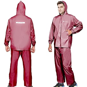 hacer raincoat with hood waterproof adjustable drawstring hem set of top amp bottom universal maroon