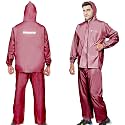 HACER Raincoat with Hood Waterproof Adjustable Drawstring Hem Set of Top &amp; Bottom (Universal, Maroon)