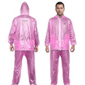 hacer rock raincoat with hood waterproof rainsuit adjustable drawstring hem set of top amp bottom barsaati universal rainwear side pockets packed in storage bag universal pink