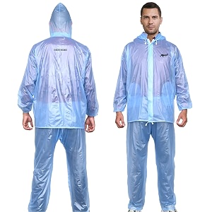 hacer rock raincoat with hood waterproof bike rainsuit adjustable hem rainwear set of top bottom with storage bag universal blue