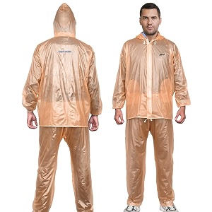hacer rock raincoat with hood waterproof rainsuit adjustable drawstring hem set of top amp bottom barsaati universal rainwear side pockets packed in storage bag universal orange