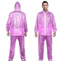 HACER Rock Raincoat with Hood Waterproof Bike Rainsuit Adjustable Hem Side Pockets Rainwear Set of Top Bottom &amp; Storage Bag (Universal, Violet)