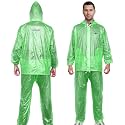 HACER Rock Raincoat with Hood Waterproof Rain Coat Rainsuit Adjustable Hem 2-Piece Barsaati Set Rainwear Side Pockets in Storage Bag (Universal, Green)