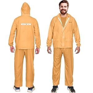 hacer super net raincoat with hood waterproof rainsuit set of top amp bottom barsaati rainwear with side pockets in storage bag universal orange