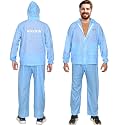 HACER Super Net Raincoat with Hood Waterproof Bike Rainsuit Adjustable Hem Side Pockets Rainwear Set of Top Bottom &amp; Storage Bag (Universal, Blue)