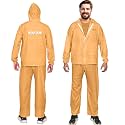 HACER Super Net Raincoat with Hood Waterproof Rainsuit Set of Top &amp; Bottom Barsaati Rainwear with Side Pockets in Storage Bag (Universal, Orange)