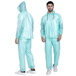hacer hooded raincoat with adjustable drawstring hem waterproof rainsuit set of top amp bottom rainwear for men women universal green