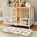 Hadulcet 41'' Foldable Dog Crate Furniture, Large Dog Kennel with 2 Bowls