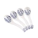 Hagary Ceramic Spoon Soup Spoons Asian Soup Spoon Chinese Korean Japanese Ramen Spoons Set of 4 with Hole 6.2 Inch (Blue - Wave)