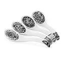 Hagary Ceramic Spoon Soup Spoons Asian Soup Spoon Chinese Korean Japanese Ramen Spoons Set of 4 with Hole 6.2 Inch (Black - Dragon Old)