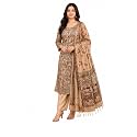 HAIDER ALI AND SONS Madhubani Print Unstitched Suit Set for Women | Silk Blend Dress Material with Dupatta | Ethnic Salwar Suit Fabric | Traditional Indian Wear | Festival, Office | Brown