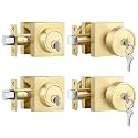 Haidms Gold Exterior Door Lock Set, Heavy Duty Keyed Different, 2 Pack