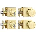 Haidms Gold Privacy Door Knobs with Deadbolt, Interior Door Lock Set 2 Pack