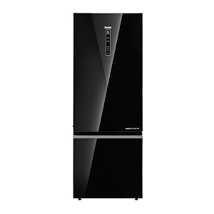 haier 325l 2 star frost free bottom mount refrigeratorpremium black glassconvertible 14-in-1jhukna mat-bottom freezerdigital displaytriple invertertwist ice maker hrb-3752pkg-p black glass