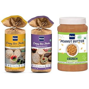 haim organic brown rice cakes combo gluten free  buckwheat amp amaranth  amp  quinoa amp chia 2110 gm amp haim all natural peanut butter crunchy unsweetened vegan gluten free non-gmo   1 kg
