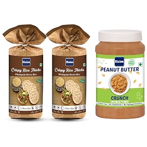 haim organic crispy rice thick wholegrain brown rice cakes unsalted vegan gluten free pack of 2 amp haim all natural peanut butter crunchy unsweetened vegan gluten free non-gmo   1 kg