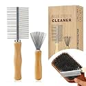 Hair Brush Cleaner Tool, 2 in 1 comb cleaning brush with Eco Bamboo Handle - Deep Clean Hair, Buildup, Rust-Proof Steel Teeth for Boar Bristle, Paddle, Detangling & Styling Brushes
