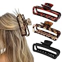 Hair Claw Clips Plastic 5.1 Inch Large Unbreakable Glossy Rectangle Square Strong Hold Jaw Clips Neutral Colors XL for Women Thin Thick Long Curly Hair - 3 Pack