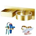 Hair Dryer Holder Wall Mounted, Hair Straightener Holder, Blow Dryer Holder Adhesive, Hair Tool Organizer for Flat Iron, Hairdryer, Curling Iron Holder for Bathroom Vanity Barber Shop (Gold)