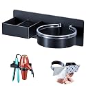 Hair Dryer Holder Wall Mounted, Hair Straightener Holder, Blow Dryer Holder Adhesive, Hair Tool Organizer for Flat Iron, Hairdryer, Curling Iron Holder for Bathroom Vanity Barber Shop (Black)