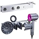 Hair Dryer Holder Wall Mounted, Stainless Steel Blow Dryer Holder for Hairdryer and Attachments Storage, Hair Tool Organizer with Power Plug Cable Organizer for Bathroom, 1PCS, Silver