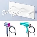 Hair Dryer Holder Wall Mounted, Universal Blow Dryer Holder, Hairdryer Storage Hanger with Plug&Cord Hook, Adhesive Hair Tool Organizer for Bathroom, White