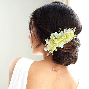 hair flare artificial beautiful flower comb slidebridal hair barrette ties hairpins for women girls hair accessories - 2405 cream