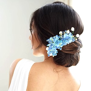 hair flare artificial beautiful flower comb slidebridal hair barrette ties hairpins for women girls hair accessories - 2405 blue