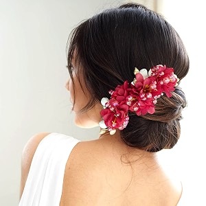 hair flare artificial beautiful flower comb slidebridal hair barrette ties hairpins for women girls hair accessories - 2405 red