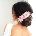 Hair Flare Artificial Beautiful Flower Comb Slide/Bridal Hair Barrette Ties, Hairpins for Women Girls, Hair Accessories - 2405, Baby Pink