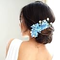 Hair Flare Artificial Beautiful Flower Comb Slide/Bridal Hair Barrette Ties, Hairpins for Women Girls, Hair Accessories - 2405, Blue