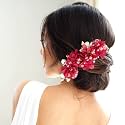 Hair Flare Artificial Beautiful Flower Comb Slide/Bridal Hair Barrette Ties, Hairpins for Women Girls, Hair Accessories - 2405, Red