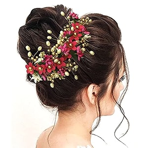 hair flare floral hair vein for women artificial flower hair accessories hair pin for girls - dark pink 2205