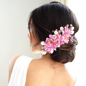 hair flare artificial flower and pearl bridal hair veinhair pins for women and girls elegant handmade fashion hair accessories - 2405 dark pink