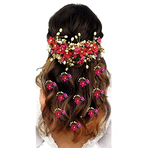 hair flare floral hair vein and hair pin setbridal hair accessorieshairpinside judapincombo set - 22052206 dark pink