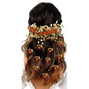 hair flare floral hair vein and hair pin setbridal hair accessorieshairpinside judapincombo set - 22052206 orange