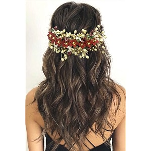 hair flare floral hair vein for women artificial flower hair accessories hair pin for girls - maroon 2205
